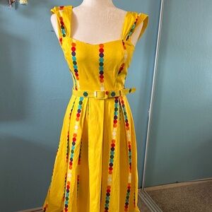 Collectif Jill Rainbow Polka Stripe Swing Dress